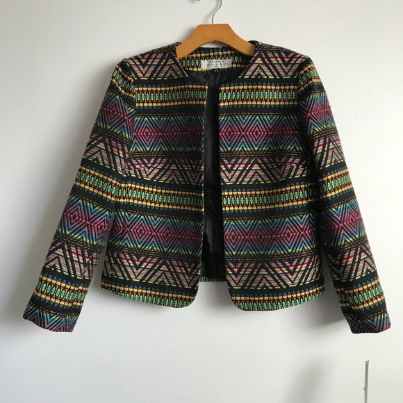 Tahari Blazer Jacket Chevron Stripe Collarless Womens 6 - Picture 1 of 9